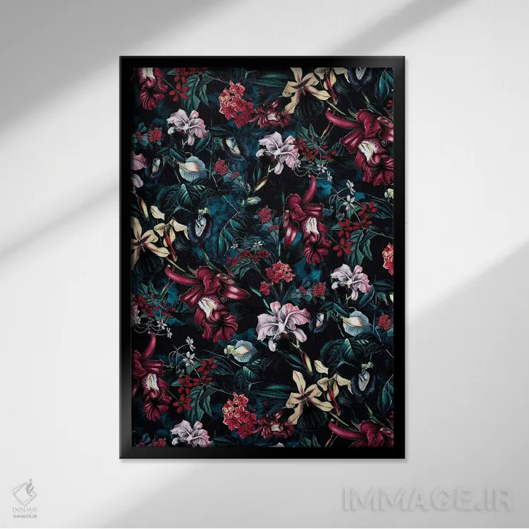 تابلو دکوراتیو شب گلدار اثر ریزا پکر - نمای قابدار مشکی