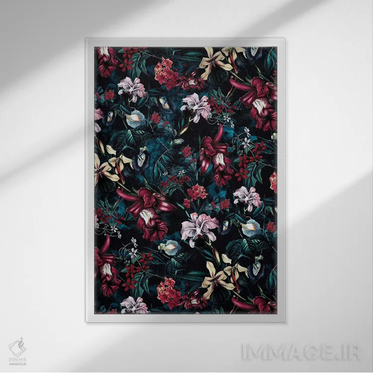 تابلو دکوراتیو شب گلدار اثر ریزا پکر - نمای قابدار سفید