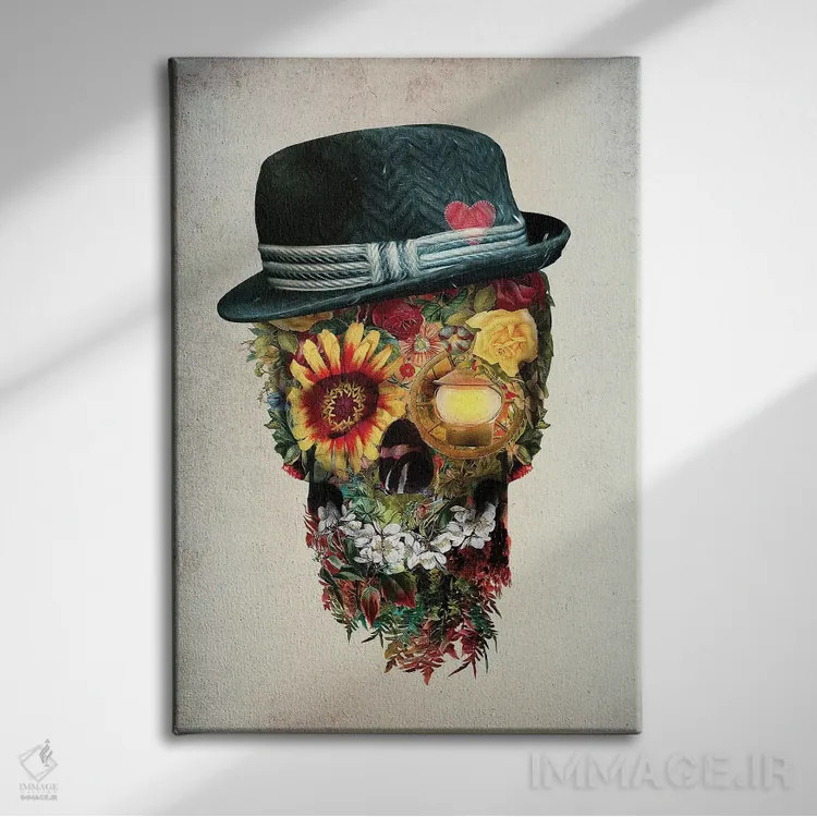 تابلو دکوراتیو عاشق جمجمه اثر ریزا پکر - نمای روبهرو روی دیوار