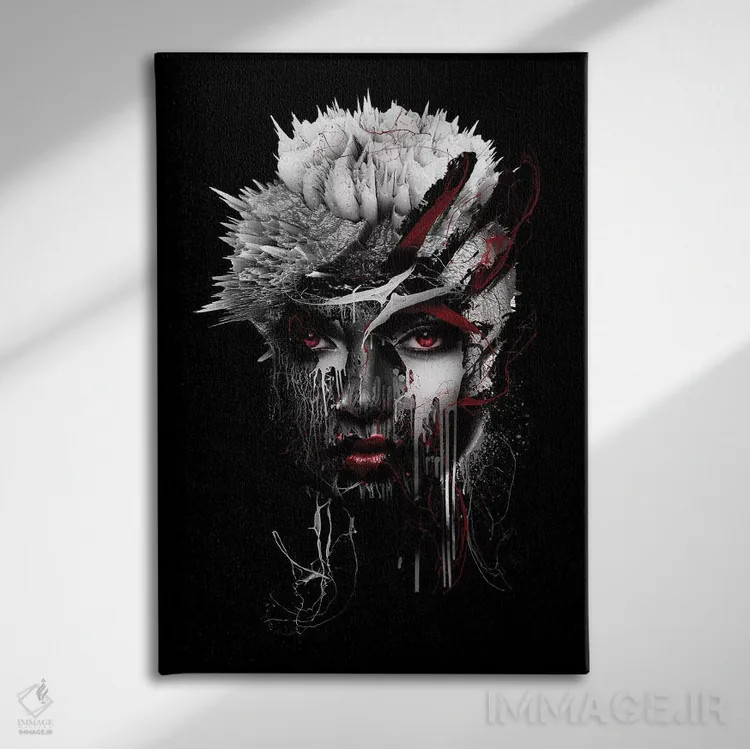 تابلو دکوراتیو چشم قرمز اثر ریزا پکر - نمای روبهرو روی دیوار