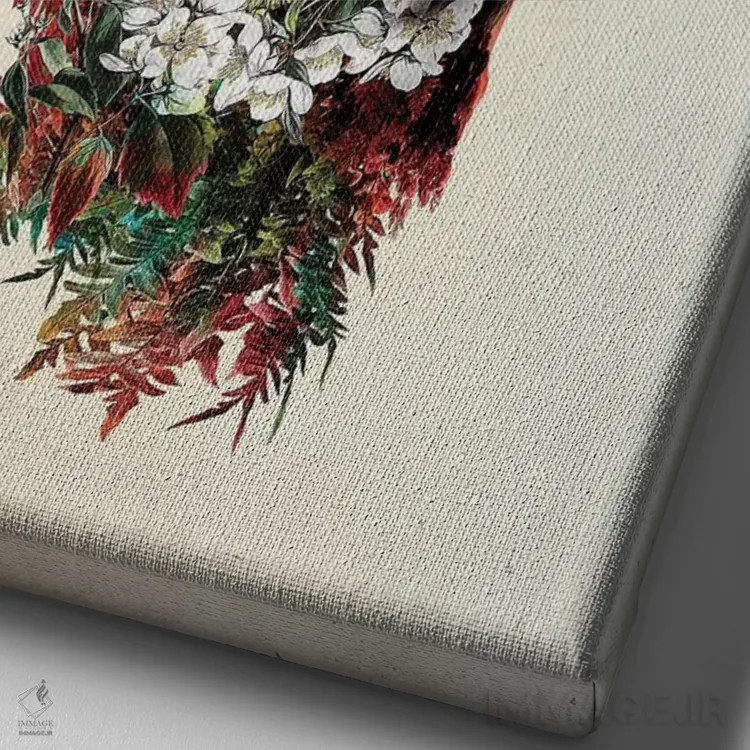 تابلو دکوراتیو عاشق جمجمه اثر ریزا پکر - نمای نزدیک بافت بوم