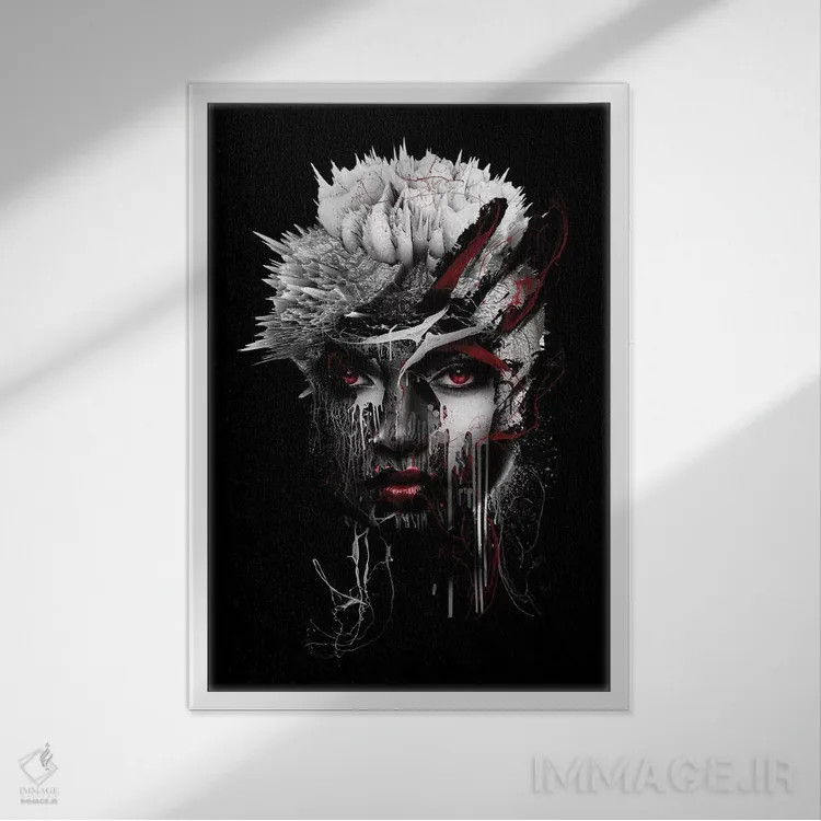 تابلو دکوراتیو چشم قرمز اثر ریزا پکر - نمای قابدار سفید