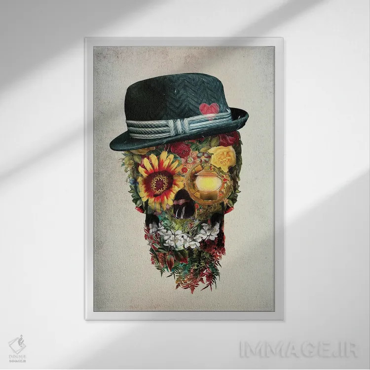 تابلو دکوراتیو عاشق جمجمه اثر ریزا پکر - نمای قابدار سفید