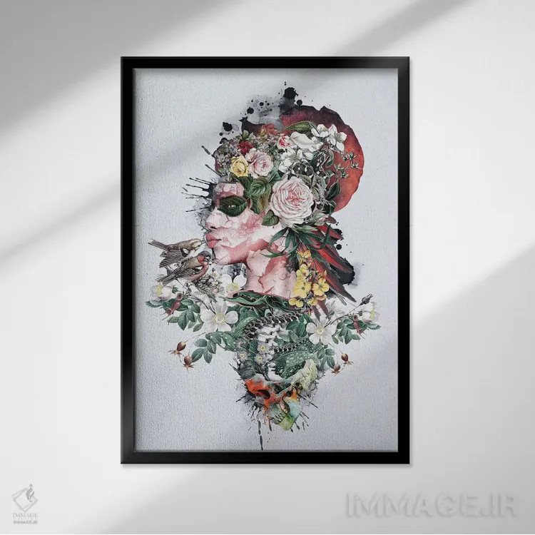 تابلو دکوراتیو ملکه طبیعت اثر ریزا پکر - نمای قابدار مشکی