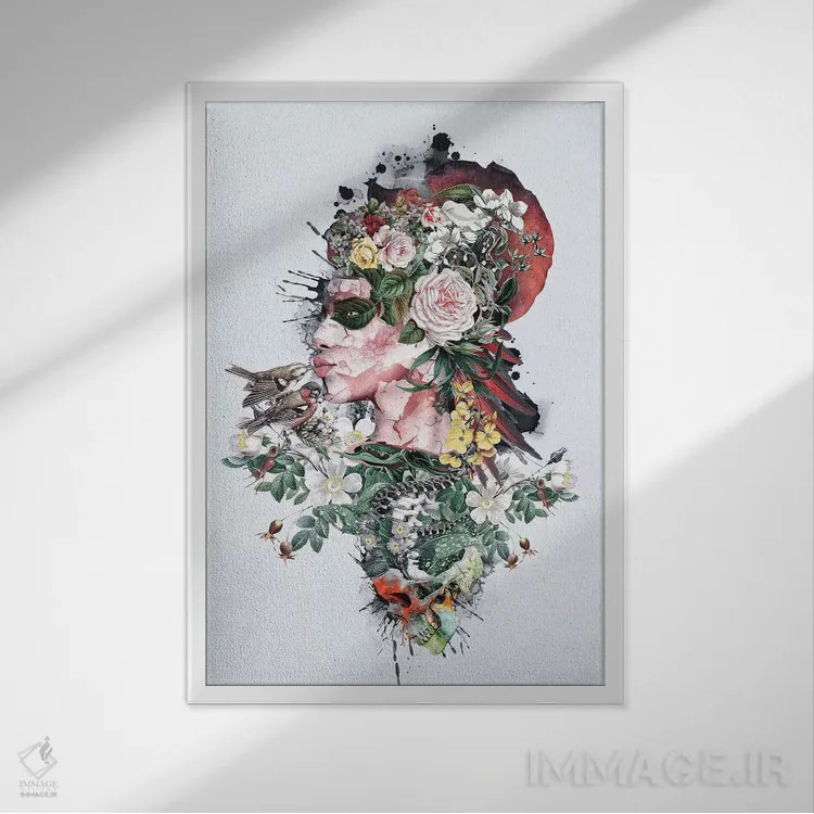 تابلو دکوراتیو ملکه طبیعت اثر ریزا پکر - نمای قابدار سفید