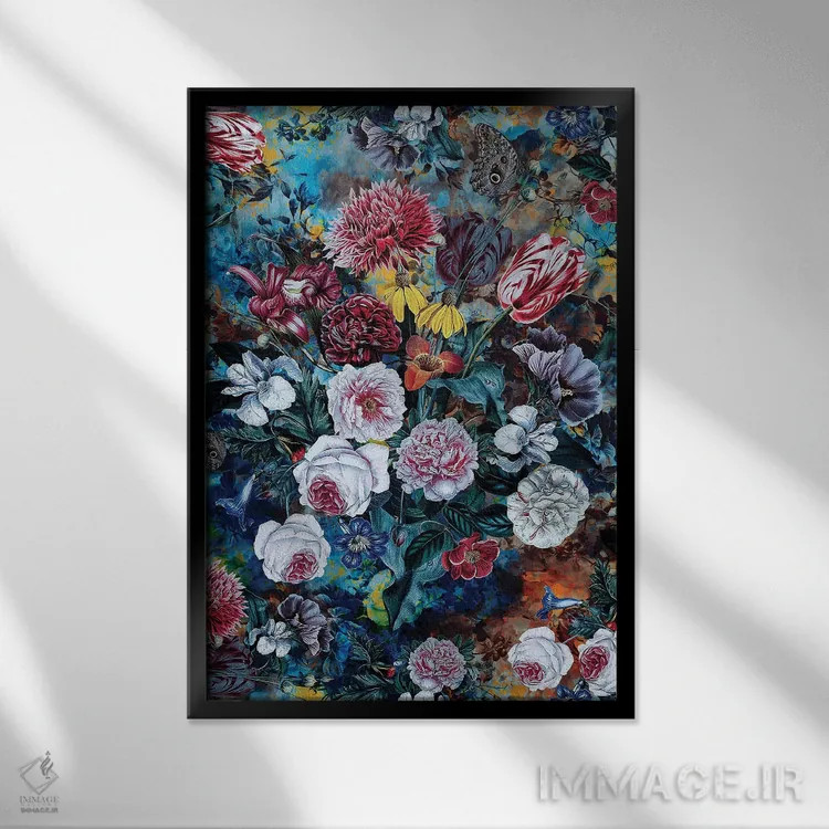 تابلو دکوراتیو طبیعت بی جان گل ها اثر ریزا پکر - نمای قابدار مشکی