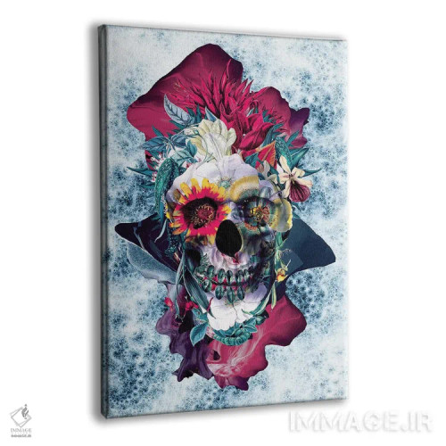 تابلو دکوراتیو جمجمه گلدار آبی اثر ریزا پکر - نمای پرسپکتیو محصول