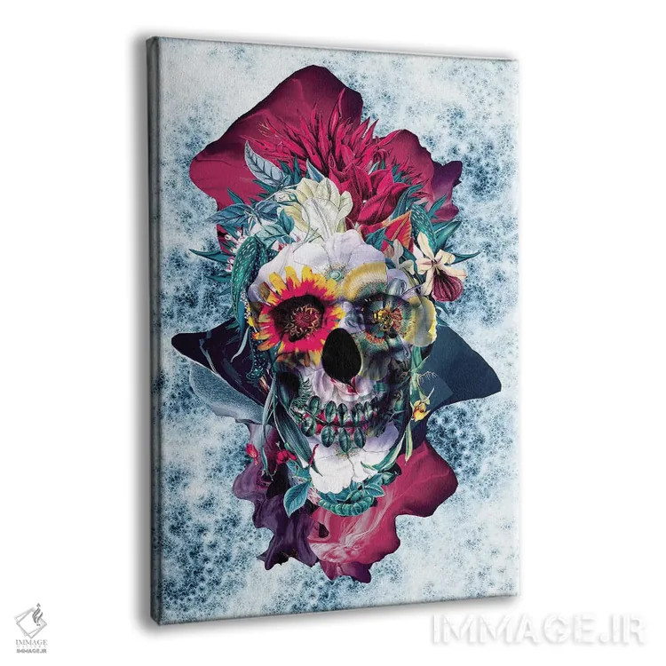 تابلو دکوراتیو جمجمه گلدار آبی اثر ریزا پکر - نمای پرسپکتیو محصول