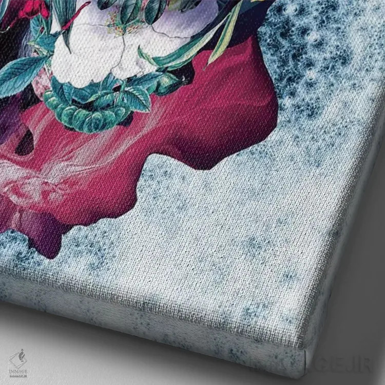 تابلو دکوراتیو جمجمه گلدار آبی اثر ریزا پکر - نمای نزدیک بافت بوم