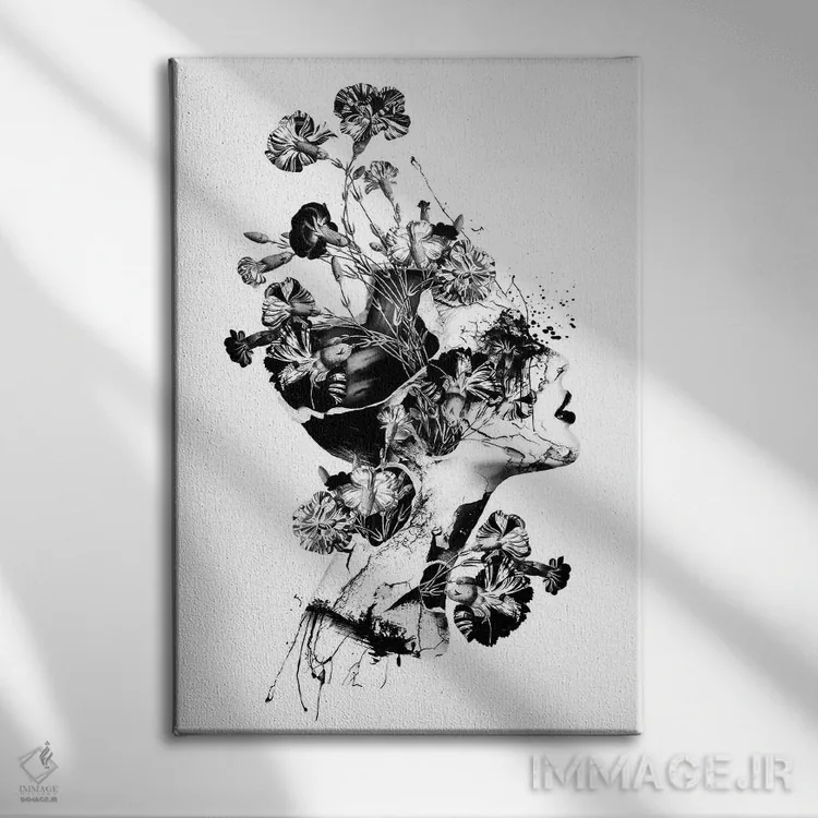 تابلو دکوراتیو شکسته سیاه و سفید اثر ریزا پکر - نمای روبهرو روی دیوار