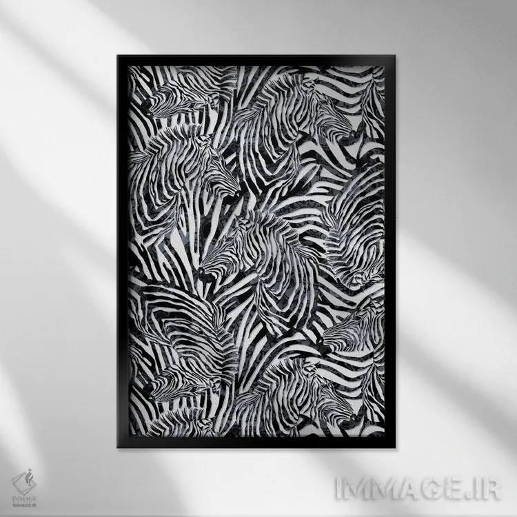 تابلو دکوراتیو الگوی گورخر اثر ریزا پکر - نمای قابدار مشکی