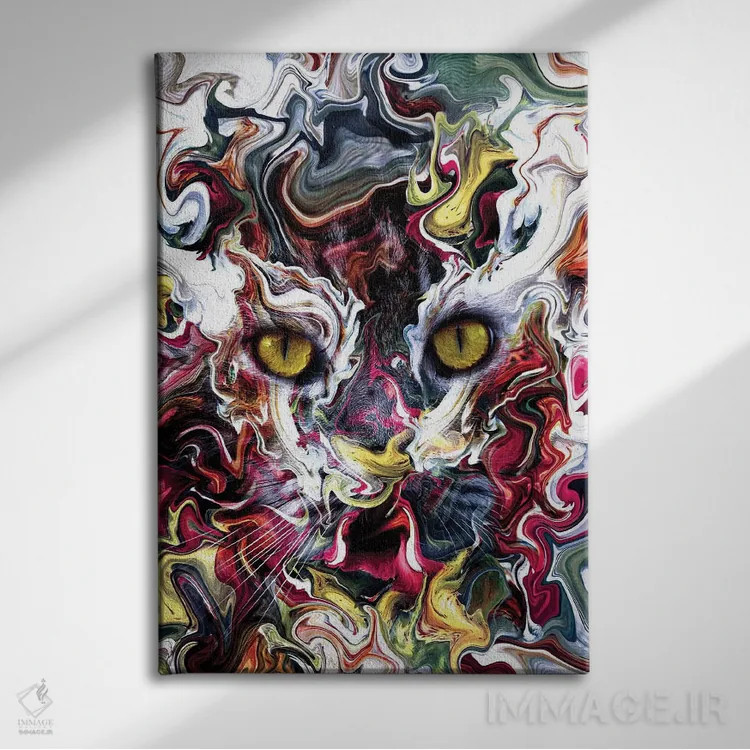 تابلو دکوراتیو گربه انتزاعی اثر ریزا پکر - نمای روبهرو روی دیوار