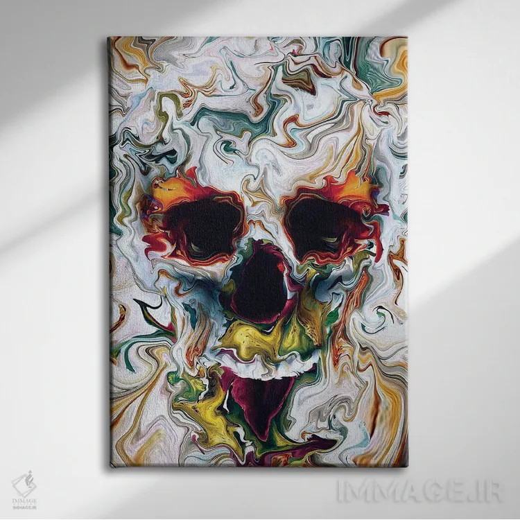 تابلو دکوراتیو جمجمه انتزاعی اثر ریزا پکر - نمای روبهرو روی دیوار