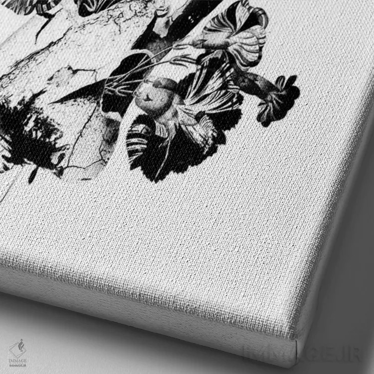 تابلو دکوراتیو شکسته سیاه و سفید اثر ریزا پکر - نمای نزدیک بافت بوم