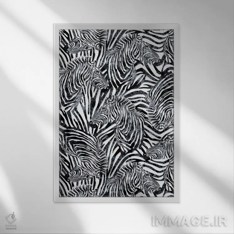 تابلو دکوراتیو الگوی گورخر اثر ریزا پکر - نمای قابدار سفید