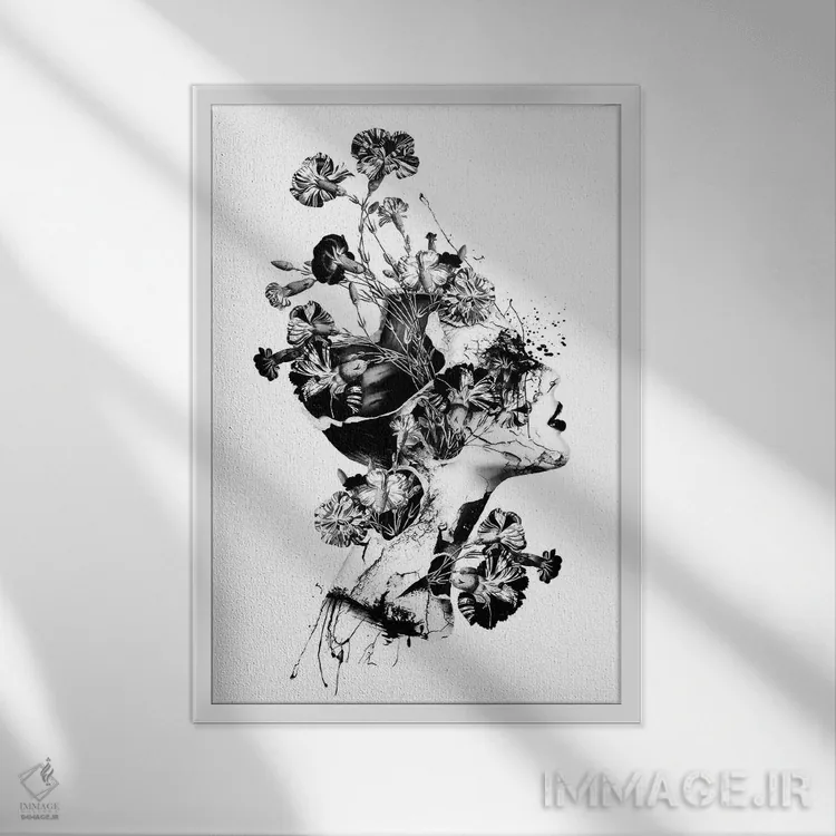 تابلو دکوراتیو شکسته سیاه و سفید اثر ریزا پکر - نمای قابدار سفید