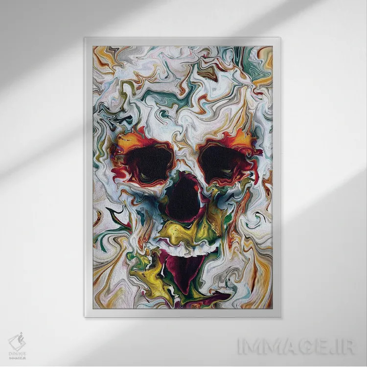 تابلو دکوراتیو جمجمه انتزاعی اثر ریزا پکر - نمای قابدار سفید