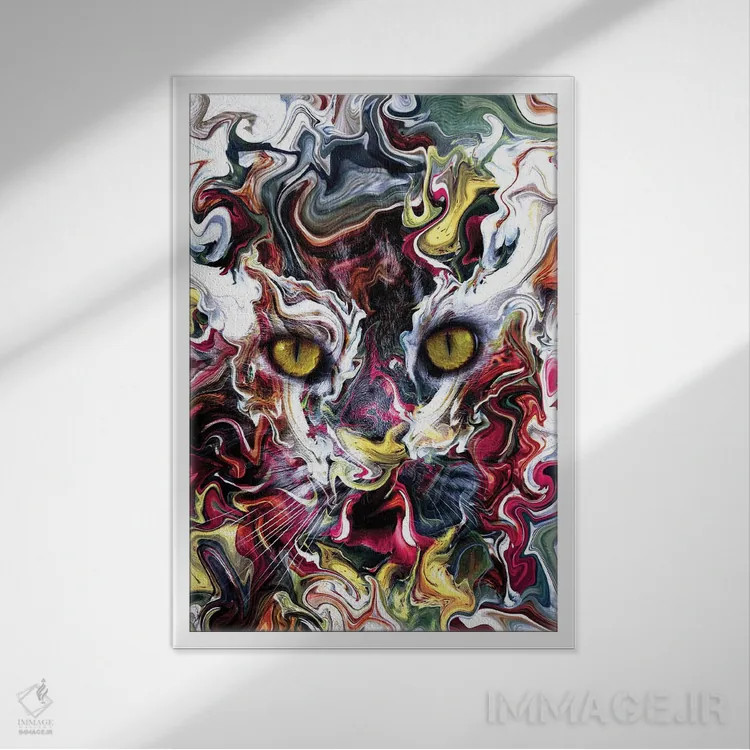 تابلو دکوراتیو گربه انتزاعی اثر ریزا پکر - نمای قابدار سفید