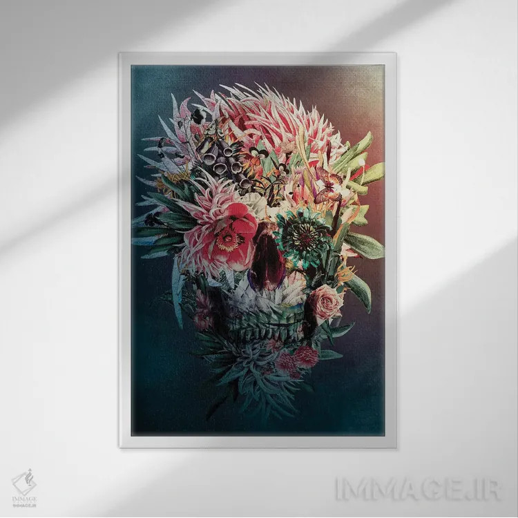 تابلو دکوراتیو جمجمه بازسازی II اثر ریزا پکر - نمای قابدار سفید