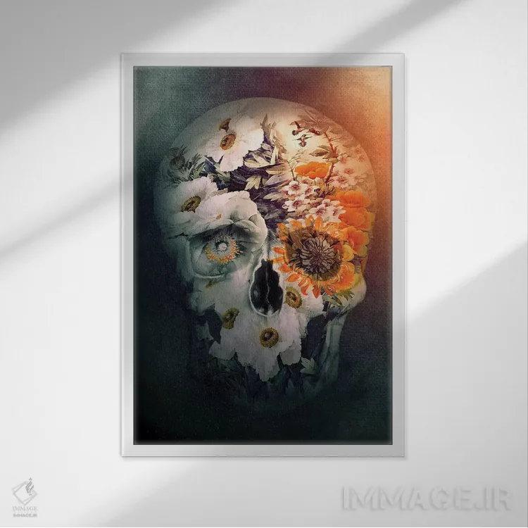 تابلو دکوراتیو طبیعت بی جان جمجمه اثر ریزا پکر - نمای قابدار سفید