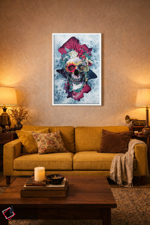 تابلو دکوراتیو جمجمه گلدار آبی اثر ریزا پکر - D1W