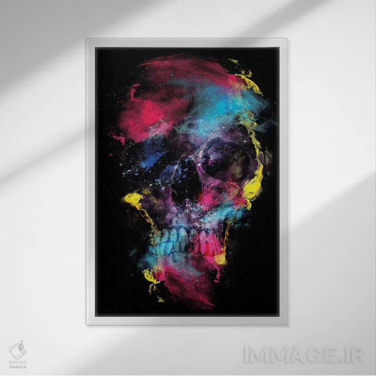 تابلو دکوراتیو فضای جمجمه اثر ریزا پکر - نمای قابدار سفید