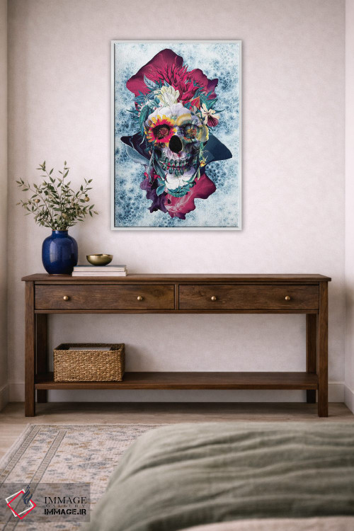 تابلو دکوراتیو جمجمه گلدار آبی اثر ریزا پکر - D2W