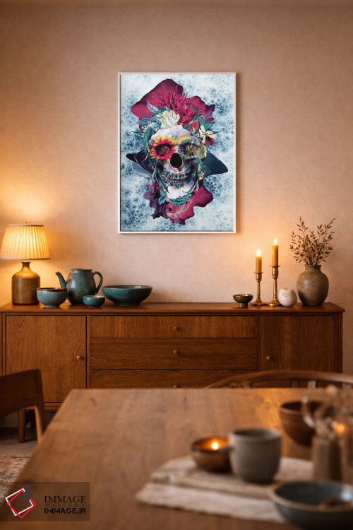 تابلو دکوراتیو جمجمه گلدار آبی اثر ریزا پکر - D4W