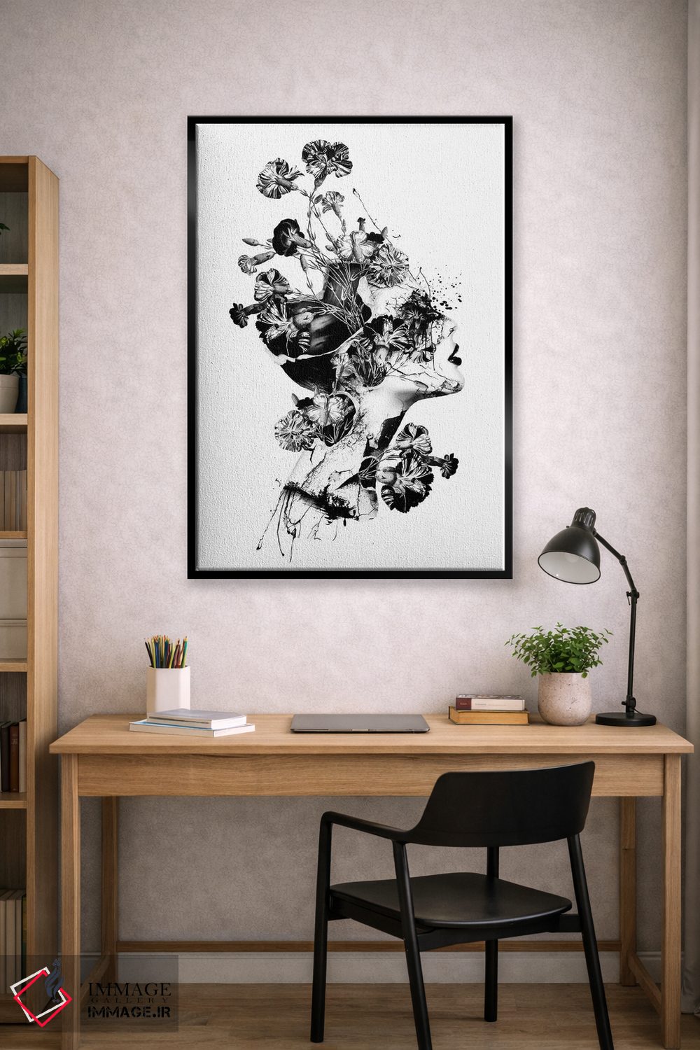 تابلو دکوراتیو شکسته سیاه و سفید اثر ریزا پکر - D2B