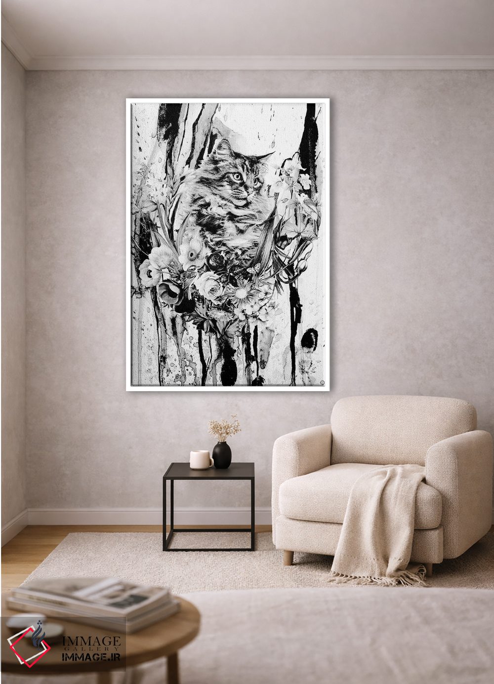 تابلو دکوراتیو گربه در گل ها اثر ریزا پکر - D1W