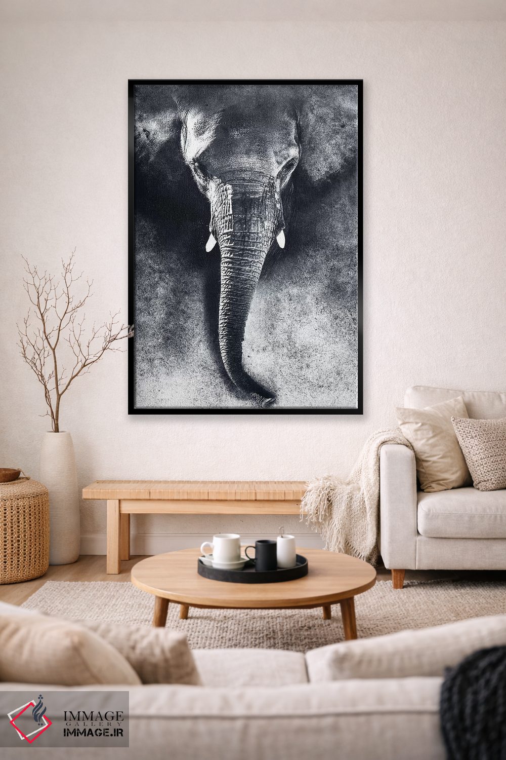 تابلو دکوراتیو فیل سیاه و سفید اثر ریزا پکر - D2B