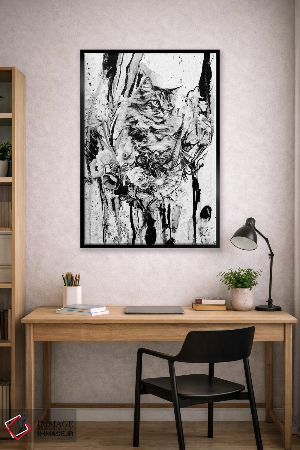 تابلو دکوراتیو گربه در گل ها اثر ریزا پکر - D2B