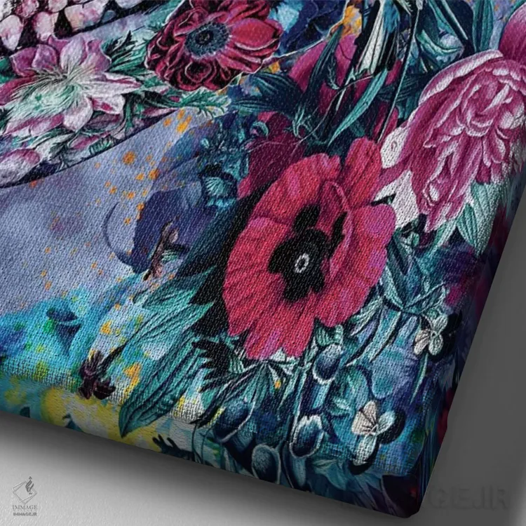 تابلو دکوراتیو جمجمه سورئال اثر ریزا پکر - نمای نزدیک بافت بوم