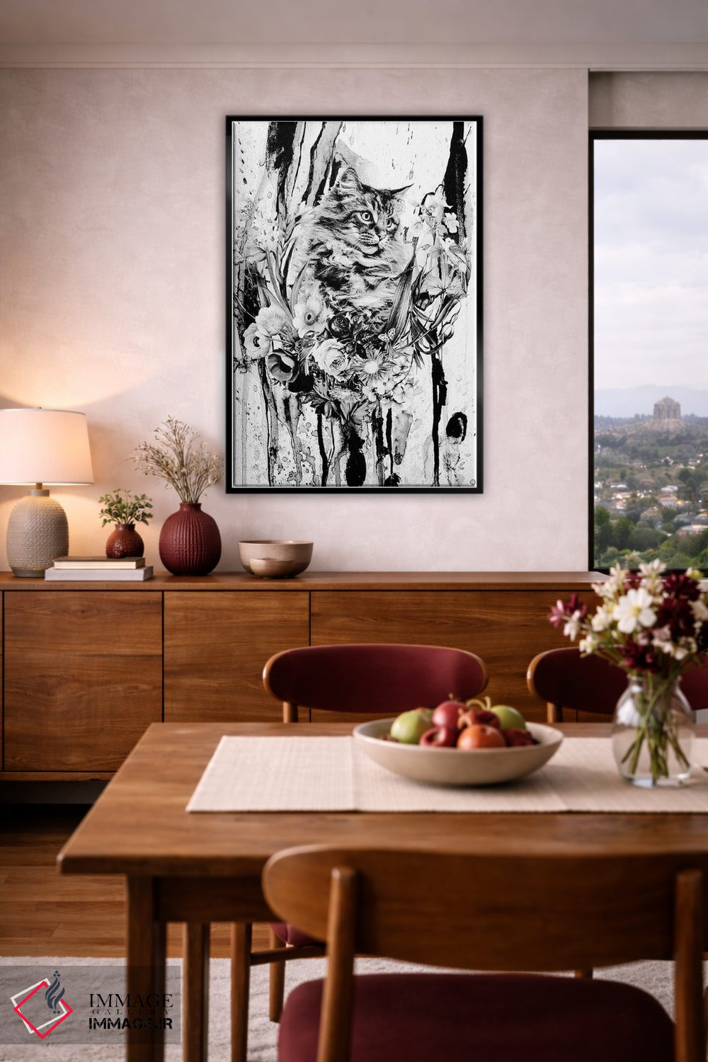 تابلو دکوراتیو گربه در گل ها اثر ریزا پکر - D3B