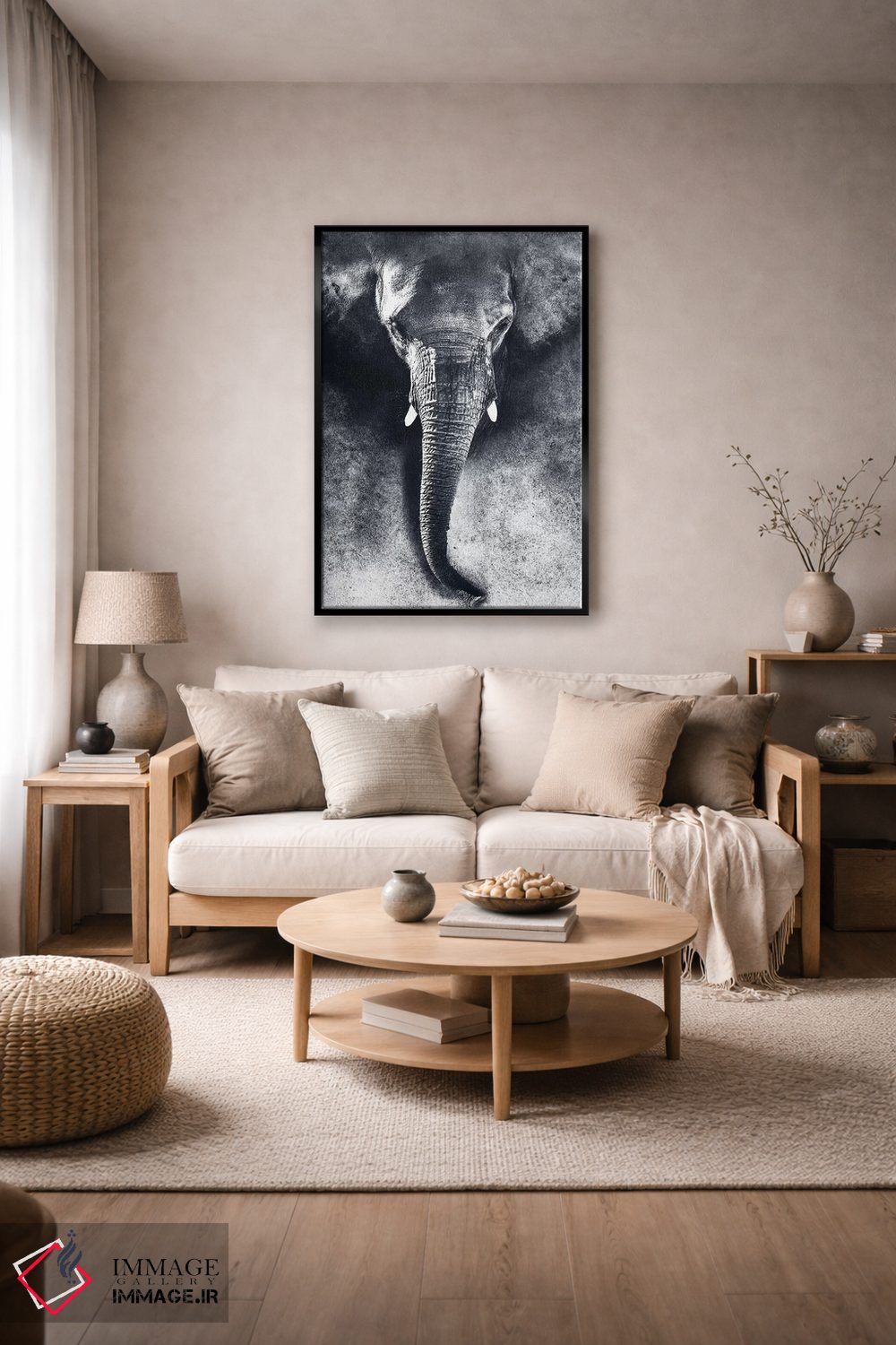 تابلو دکوراتیو فیل سیاه و سفید اثر ریزا پکر - D6B