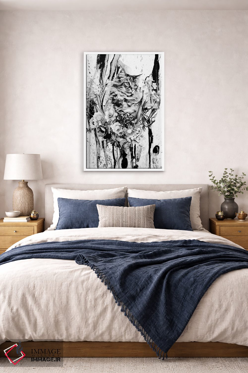 تابلو دکوراتیو گربه در گل ها اثر ریزا پکر - D4W