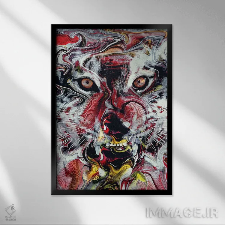 تابلو دکوراتیو ببر انتزاعی اثر ریزا پکر - نمای قابدار مشکی