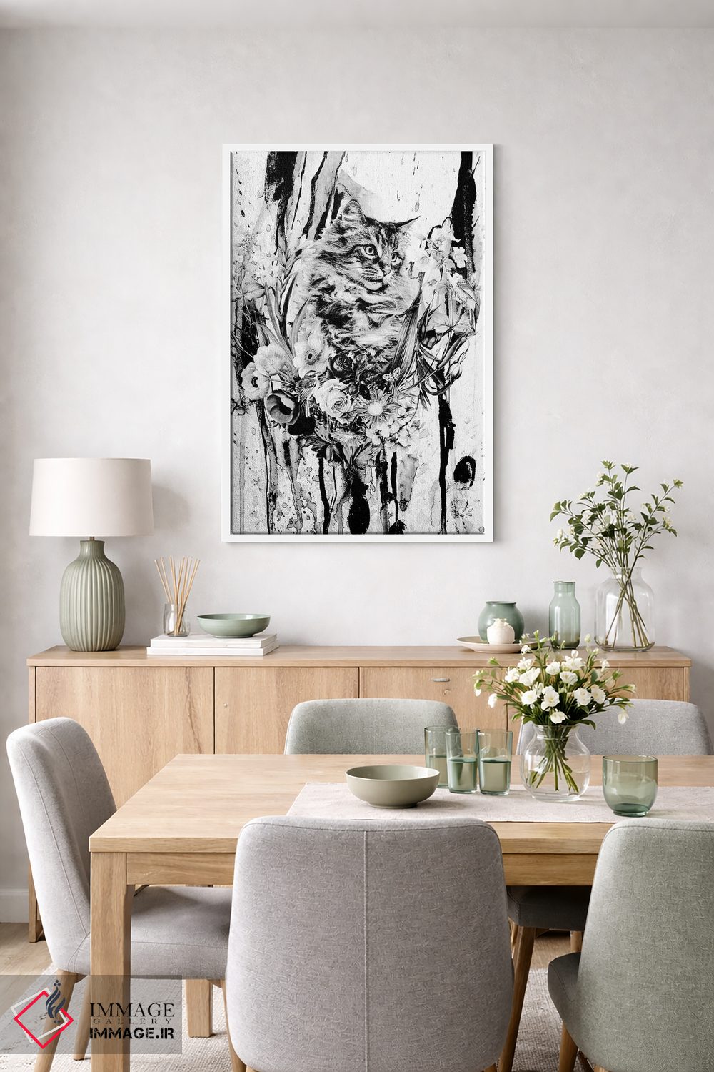 تابلو دکوراتیو گربه در گل ها اثر ریزا پکر - D5W