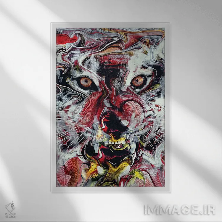 تابلو دکوراتیو ببر انتزاعی اثر ریزا پکر - نمای قابدار سفید