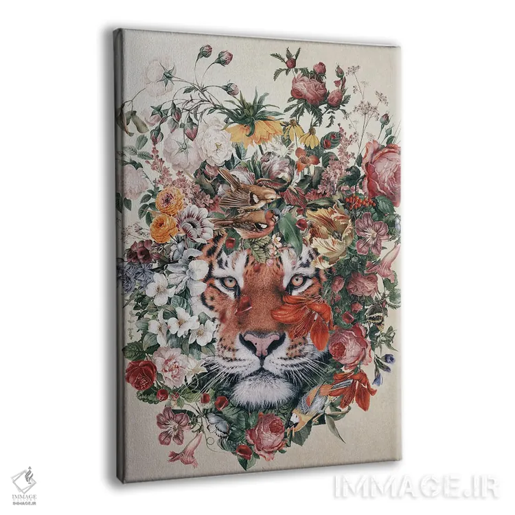 تابلو دکوراتیو تایگر گل دار اثر ریزا پکر - نمای پرسپکتیو محصول