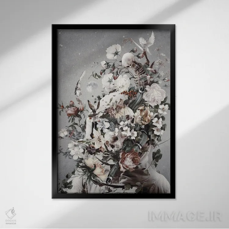 تابلو دکوراتیو فضای گل دار اثر ریزا پکر - نمای قابدار مشکی