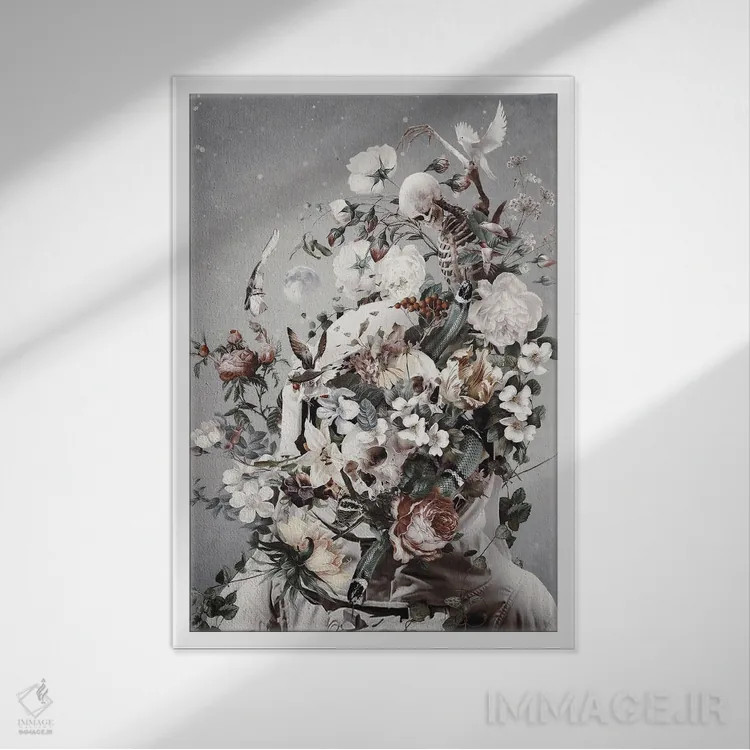 تابلو دکوراتیو فضای گل دار اثر ریزا پکر - نمای قابدار سفید