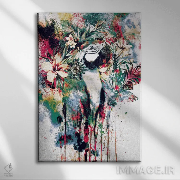 تابلو دکوراتیو طوطی اثر ریزا پکر - نمای روبهرو روی دیوار