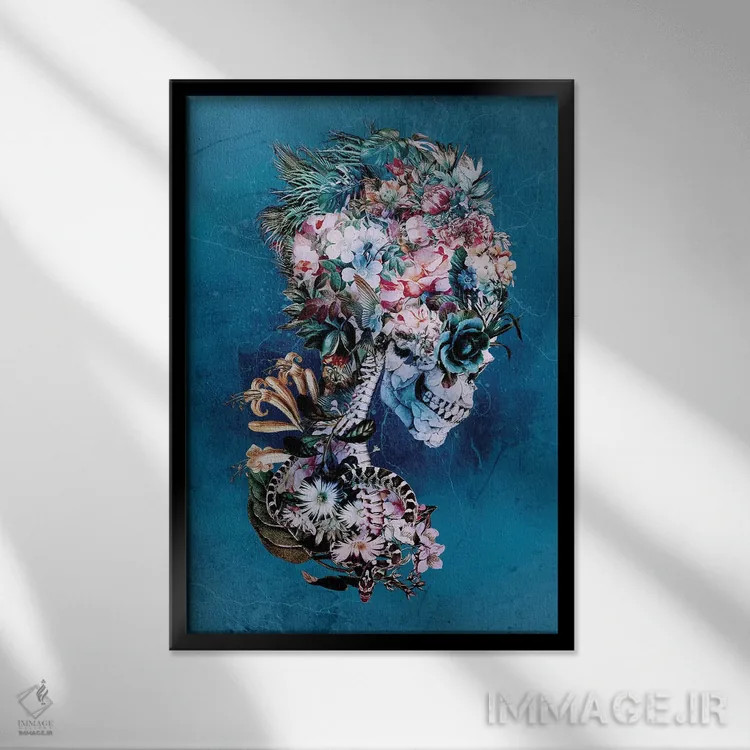 تابلو دکوراتیو جمجمه گل دار RP اثر ریزا پکر - نمای قابدار مشکی