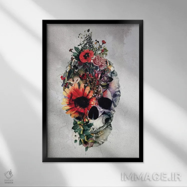 تابلو دکوراتیو جمجمه دو چهره اثر ریزا پکر - نمای قابدار مشکی