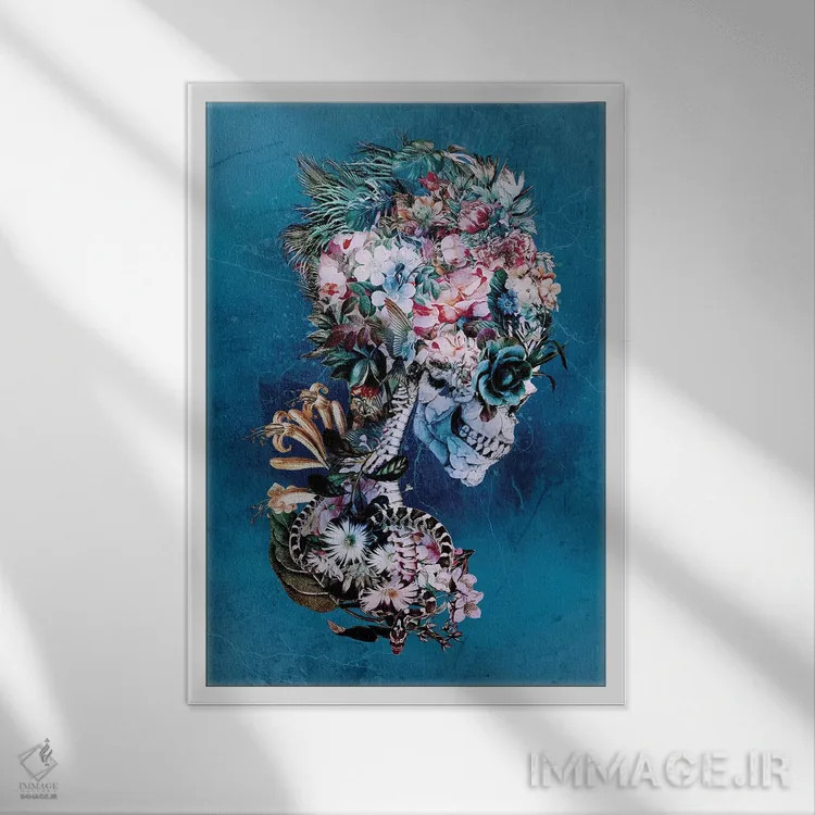 تابلو دکوراتیو جمجمه گل دار RP اثر ریزا پکر - نمای قابدار سفید