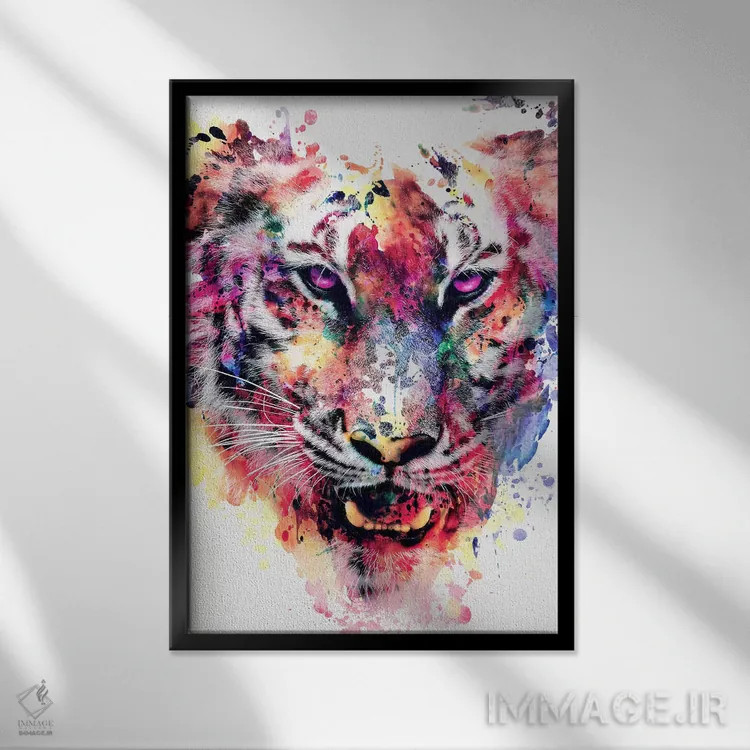 تابلو دکوراتیو چشم تایگر اثر ریزا پکر - نمای قابدار مشکی