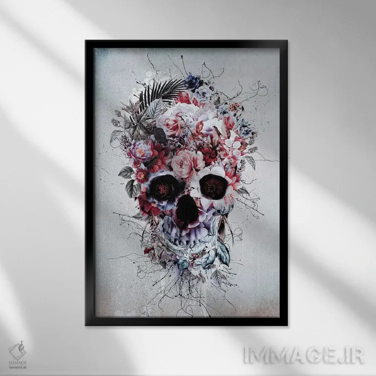 تابلو دکوراتیو جمجمه گل دار RPE اثر ریزا پکر - نمای قابدار مشکی