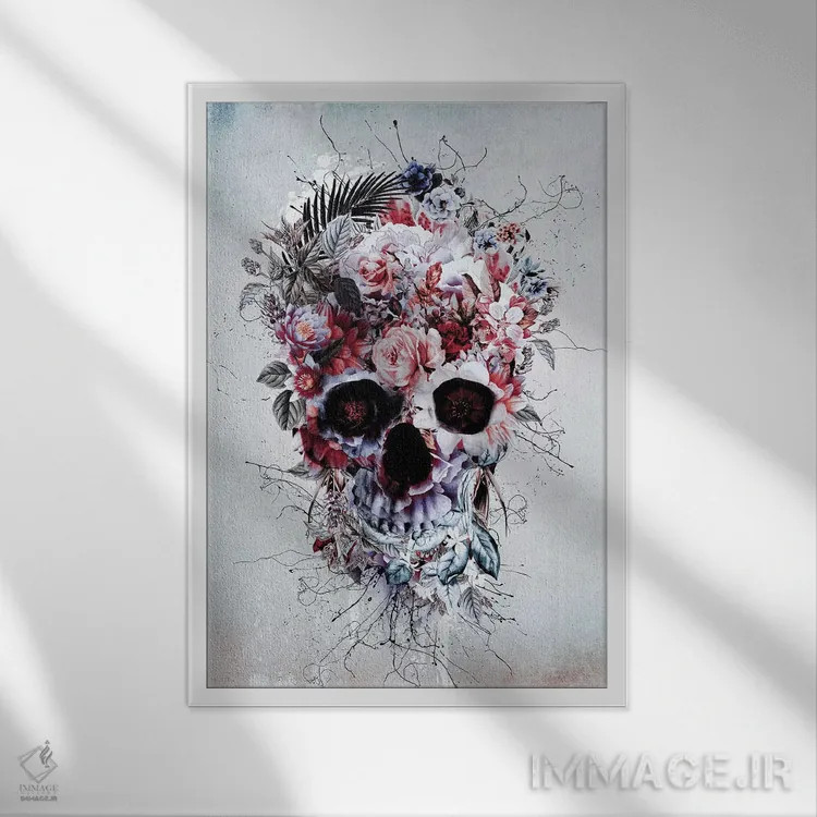 تابلو دکوراتیو جمجمه گل دار RPE اثر ریزا پکر - نمای قابدار سفید