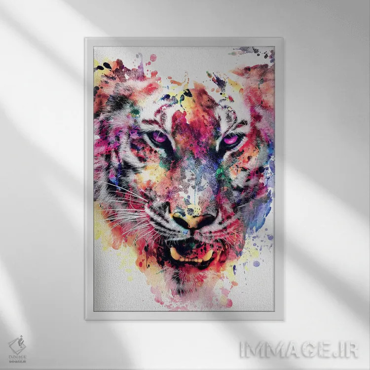 تابلو دکوراتیو چشم تایگر اثر ریزا پکر - نمای قابدار سفید